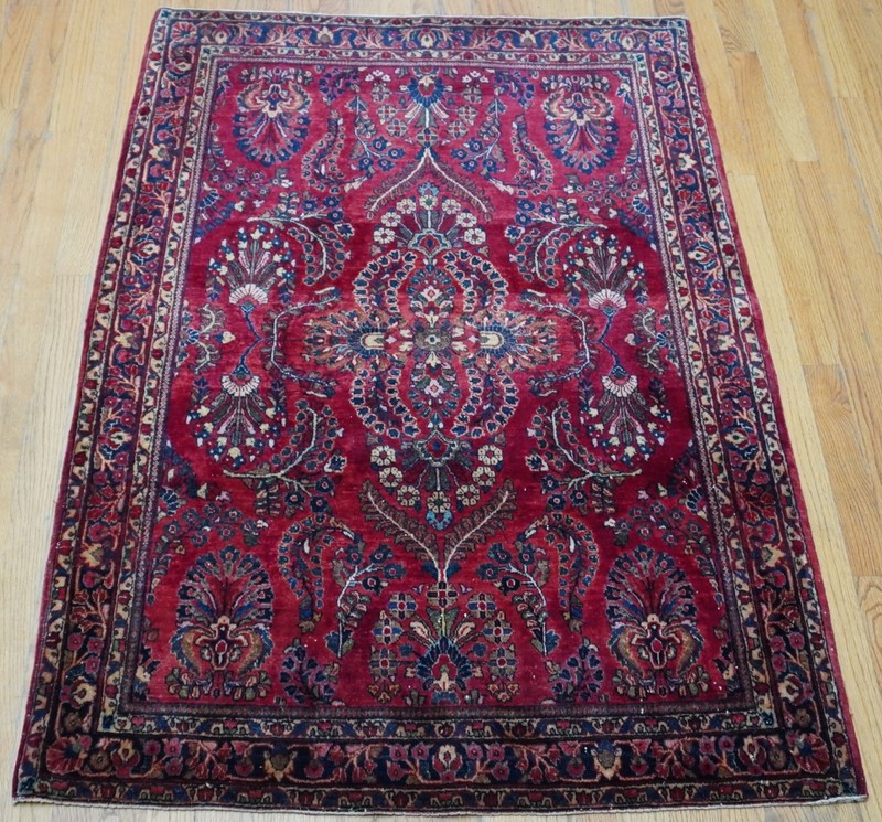 Antique 1900s Saroukk Hand Knotted Wool Red Oriental Rug 3'5" x 5' gallery