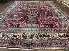 Antique Per’sian Rug 10×12 Red Ivory Traditional Carpet Allover Pattern