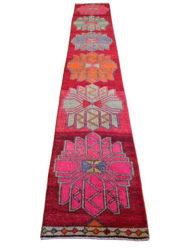 Vintage Hand-Knotted Runner Rug, Primitive Farmhouse Boho Hallway Accent 2x13 ft gallery