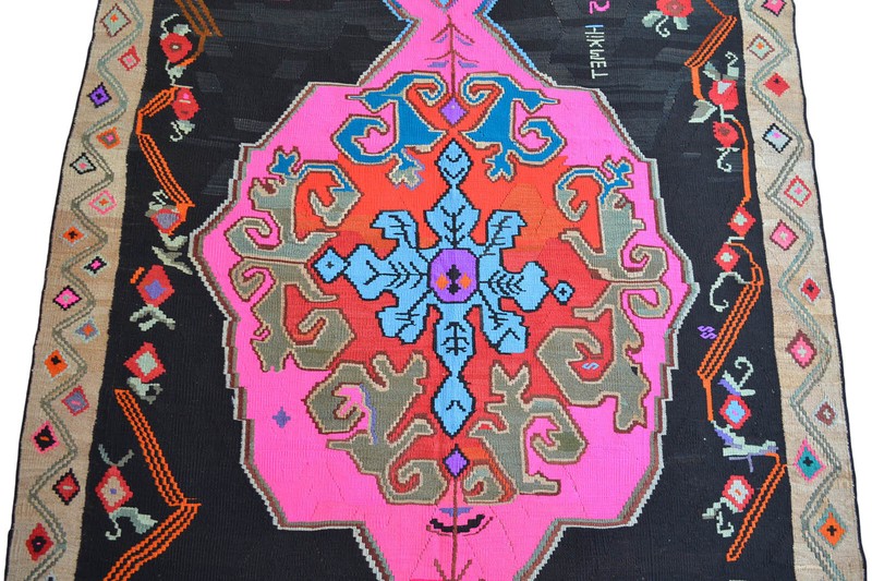 77″ x 154″ Karabakh Rug Hand Woven Kilim Large Area rug 6'5" x 12'10" HOT PINK gallery