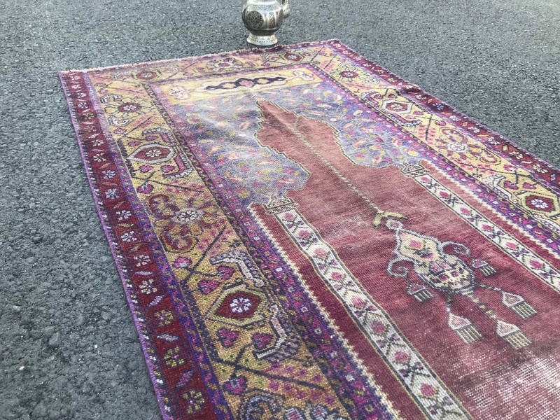 3.6x7.3 Large Vintage Purple Turkish Oushak Wool Rug gallery