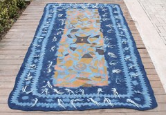 Turkish Rug 58”x92” Natural Felt AMAZING 150x236cm Blue Oriental Design