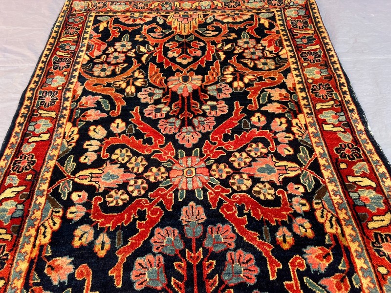 2'6x4'4 Ft Vintage Caucasian Wool Floral Red and Navy Rug gallery