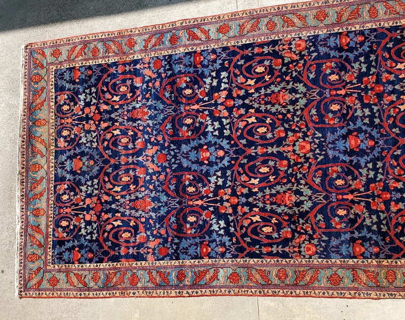 Antique Large Mustafi Bijar Navy Blue Ground Handwoven Tribal Design Rug gallery