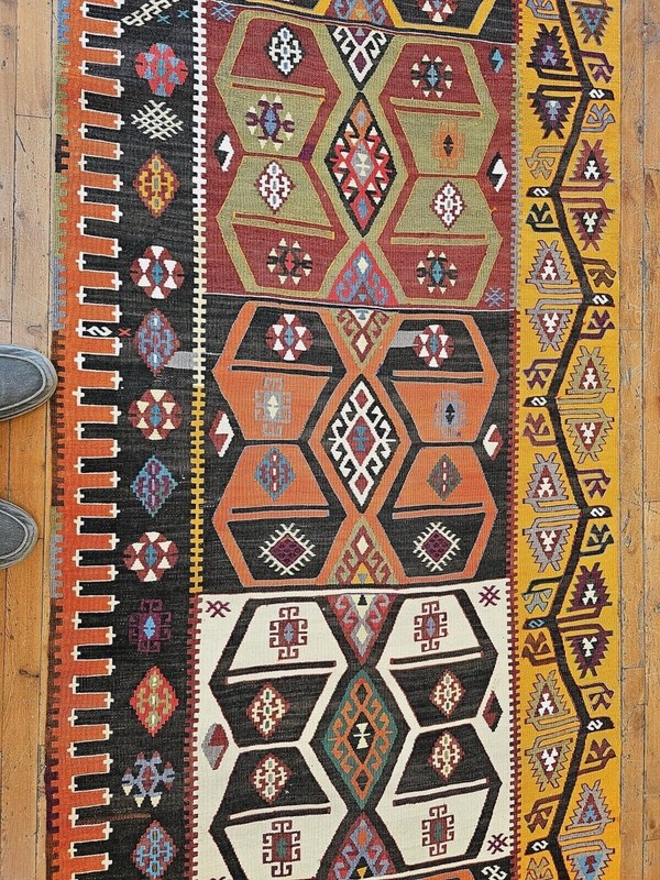 Dated 1977 Vintage Natural Dye Wool, Flat-Woven Kilim Runner 3'3" X 15'4" gallery