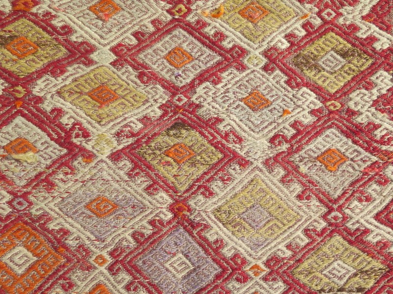 Vintage Turkish Kilim, Handmade Floor Carpet Embroidery Boho Rug Bedroom 41"x63" gallery