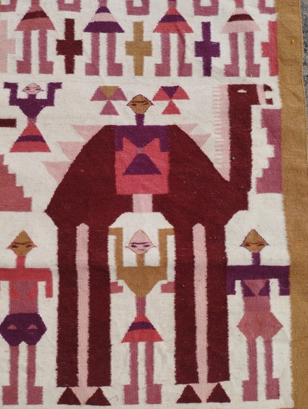 Vintage Handmade Tunisian Gafsa Pictorial Wool Kilim Rug 134x63 cm gallery