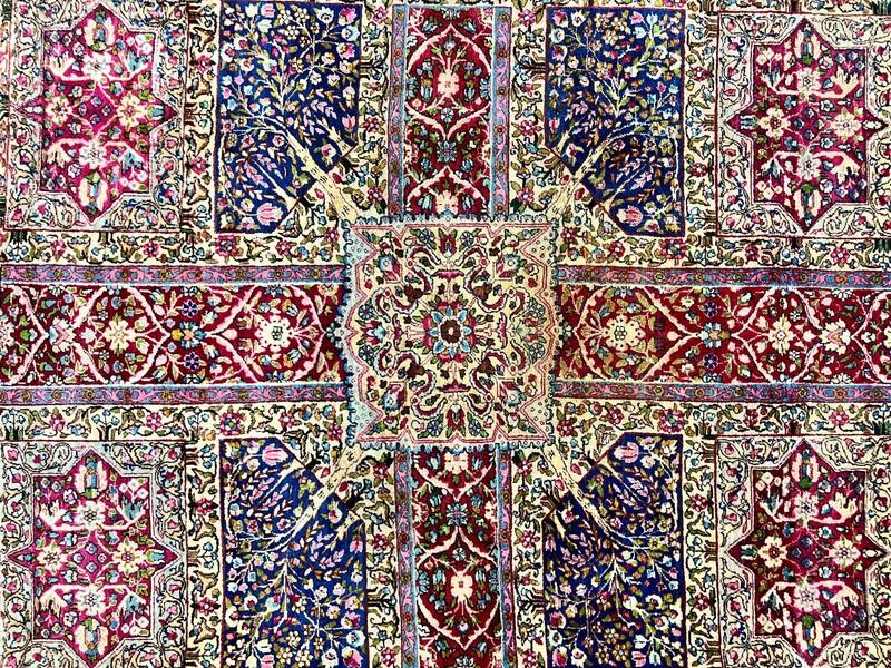 Kirman Lavar Rug 8x9 Antique Carpet Colorful 1920s Handmade Wool Rug 200 KPSI gallery
