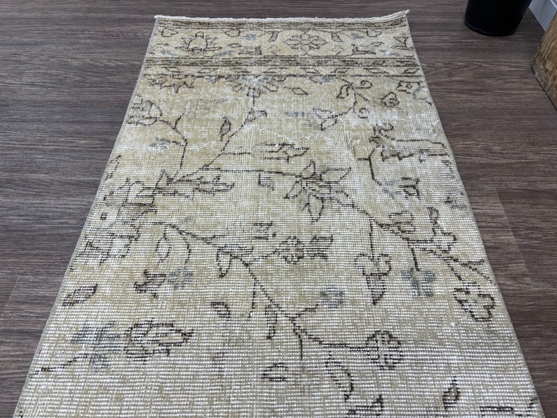 2x7 Beige Vintage Turkish Runner, Neutral Oushak Runner, Hand-Knotted Wool Rug gallery