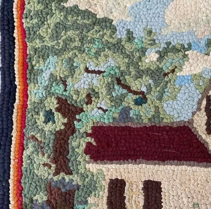 Gorgeous Hand Knotted Vintage Rug, w/Home & Dog Signed by Artist!. gallery