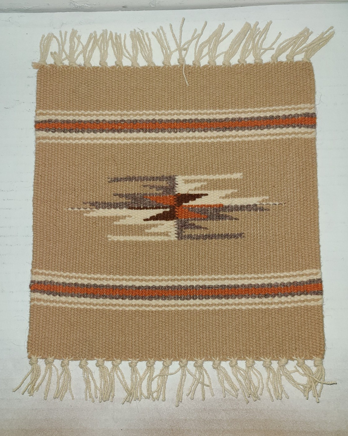 Vintage Native American Sampler Table Rug Chimayo 10x12 inch gallery