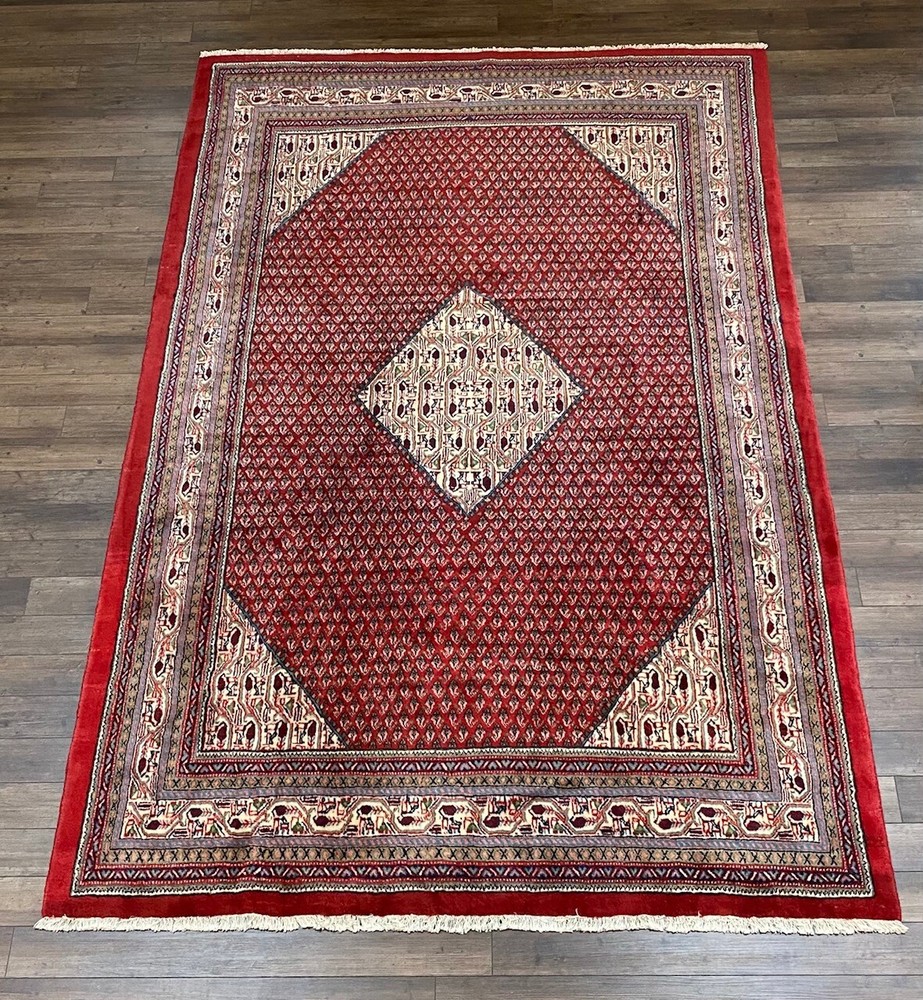 Vintage Handmade Fine Turkish Rug, Tribal Paisley Design, Light Distress, 7x11