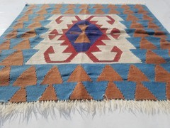 Vintage Traditional Handmade Turkish Wool Blue Kilim 3.2x3ft