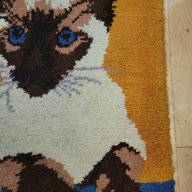 Vintage Siamese Cat Shag Area Rug/ Wall Hanging 35X26 inches Vibrant Yellow Blue gallery