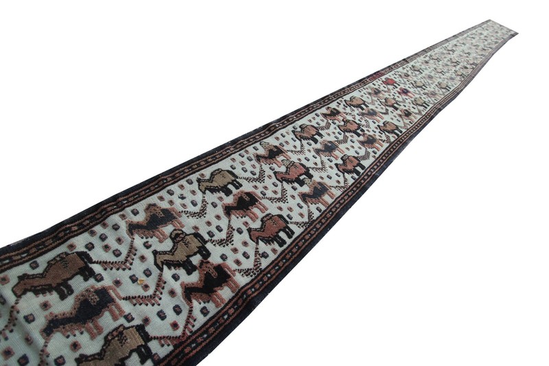 2x19 Antique Handmade Runner Tapestry Raised Pile Animal Design 44cm x 579cm gallery