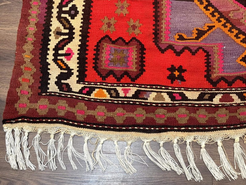 Per'sian Kurdish Zarand Kilim Rug 5x9 Red Geometric Medallions Wide Runner gallery