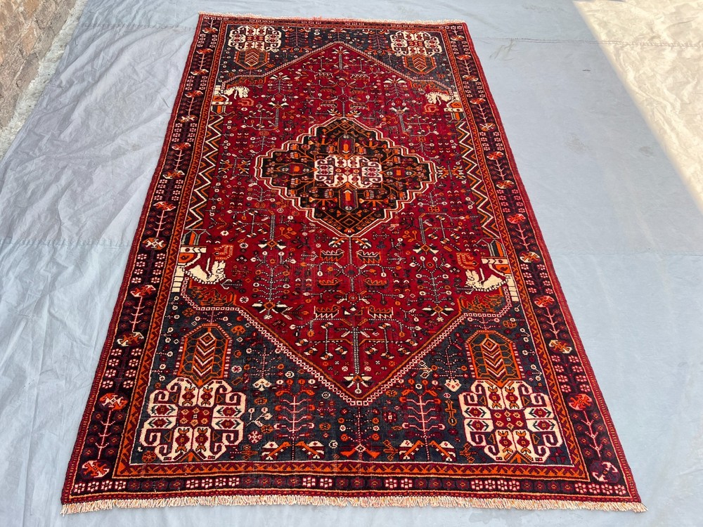 Vintage Caucasian Medallion Rug 4'9x7'10 Red Hand Knotted Turkish Style Area Rug