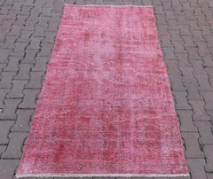 Pink Overdyed Rug Anatolian Hand Knotted Oriental Oushak Vintage Carpet 4×7 ft