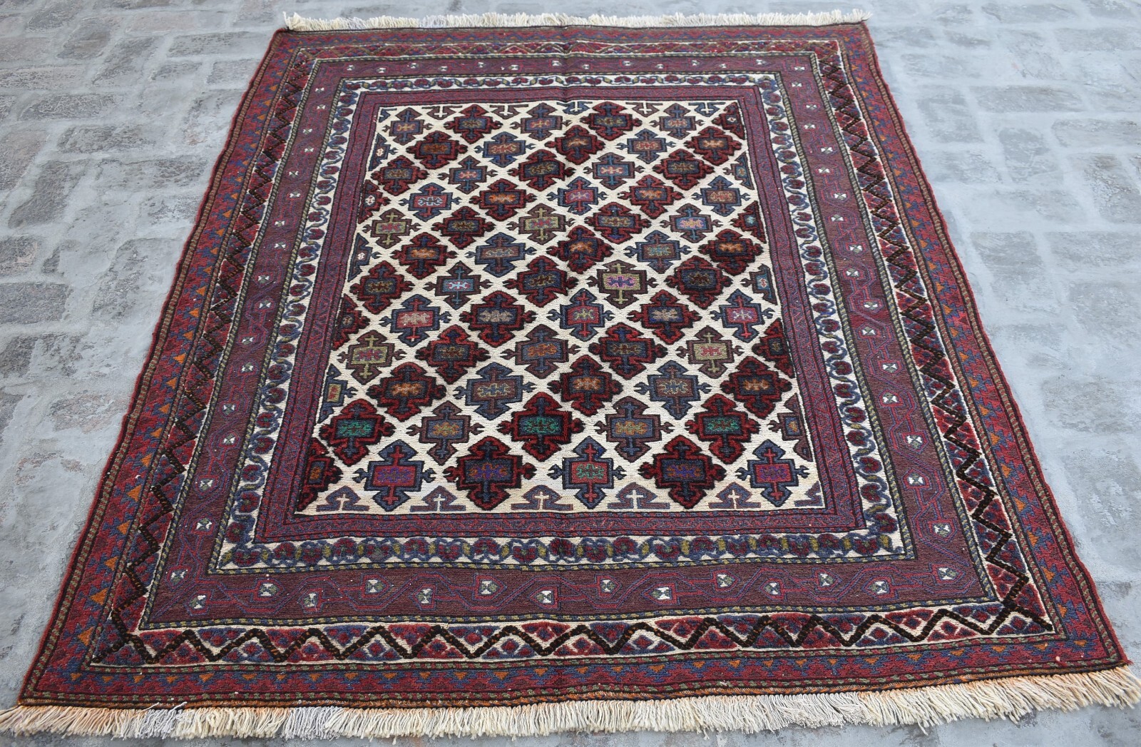 4'10 x 5'11 Vintage hand knotted afghan tribal berjesta area rug, 100% wool rug gallery