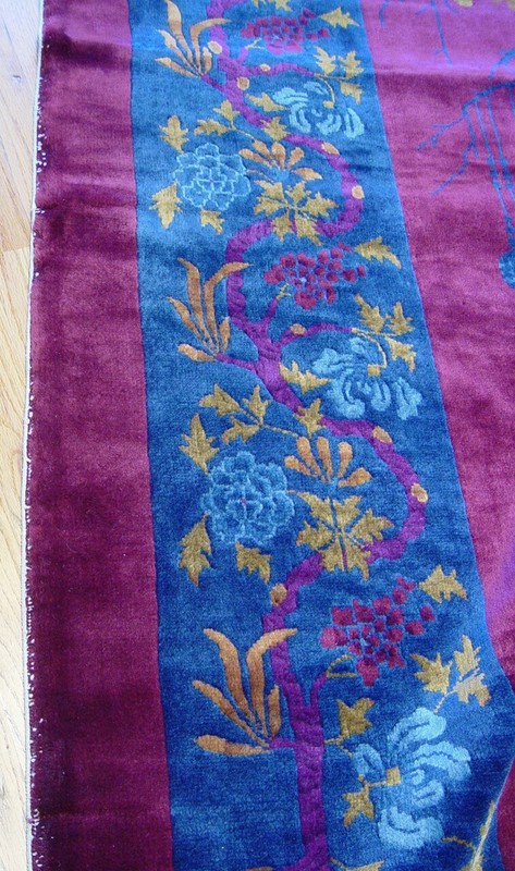 Antique Chinese Art Deco Peking Hand Knotted Wool Blue Red Oriental Rug 9'x11'6" gallery