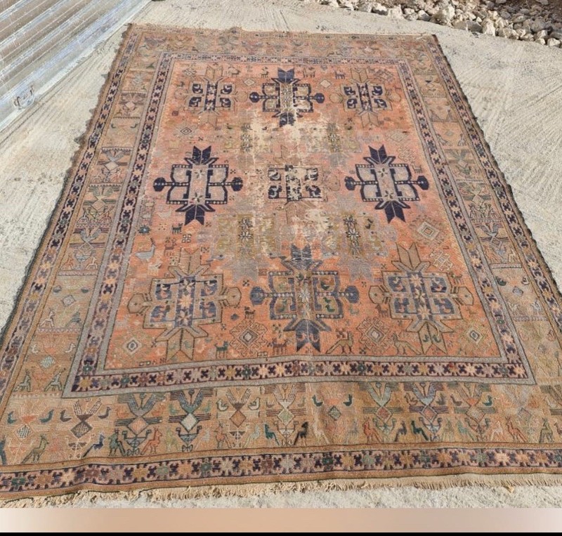 ANTIQUE SHAHSAVAN SOUMAK RUG ANIMALS 7 x 9 ft gallery