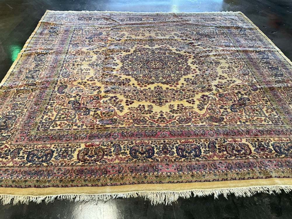 VINTAGE ORIENTAL KERMANN RUG HAND KNOTTED WOOL UNUSUAL SIZE 10’ x 10’