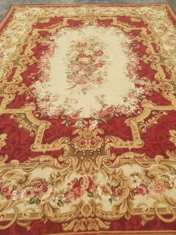 Vintage Handmade French Floral Needlepoint Wool Rug 284x220 cm gallery