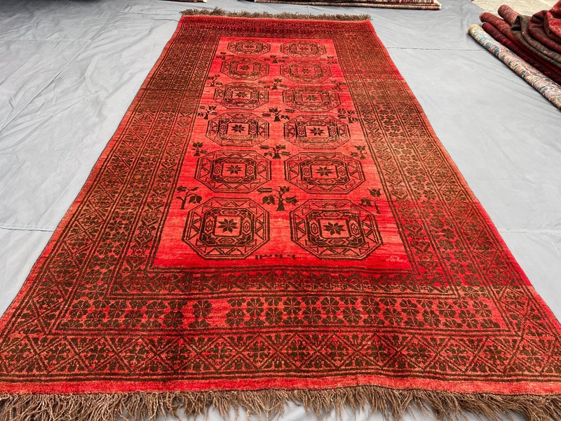 4'8x9'6 ft Turkoman Bokhara All-Over Elephant Foot Gul Handknotted Wool Vintage gallery