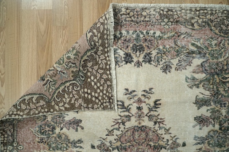 Boho Decor Rug, Vintage Turkish Rug, Beige Pink Brown Carpet 5.64x7.91 ft H-2470 gallery