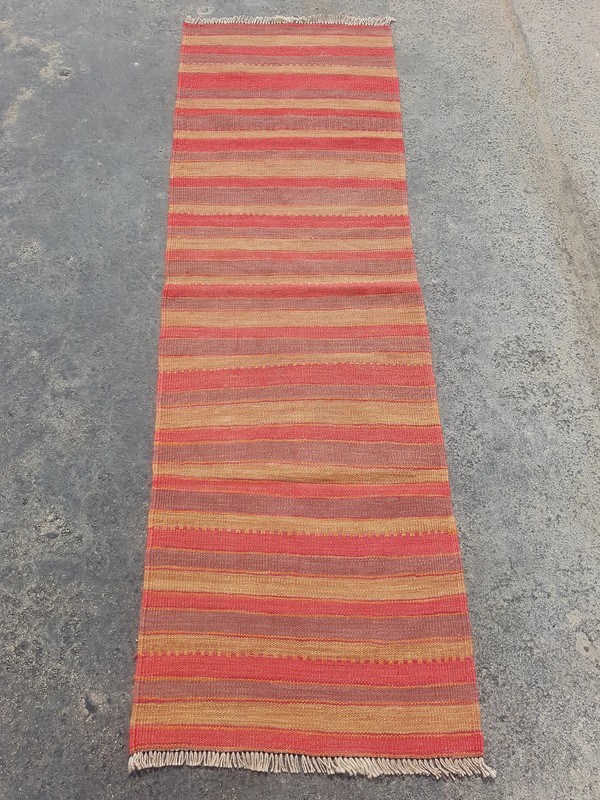 Vintage Traditional Handmade Turkish Striped Wool Multi Kilim Runner 6x1.8ft gallery