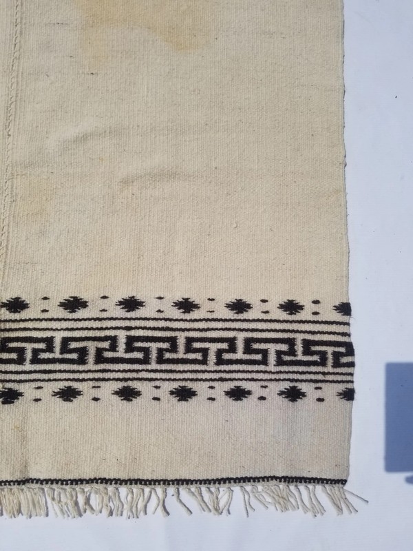 Fine Vintage Traditional Hand Made Oriental Wool Beige Black Kilim 180x104cm gallery