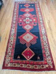Antique Heriz Karajeh Karaja Runner Rug Indigo Field, Tribal 4×10 ft