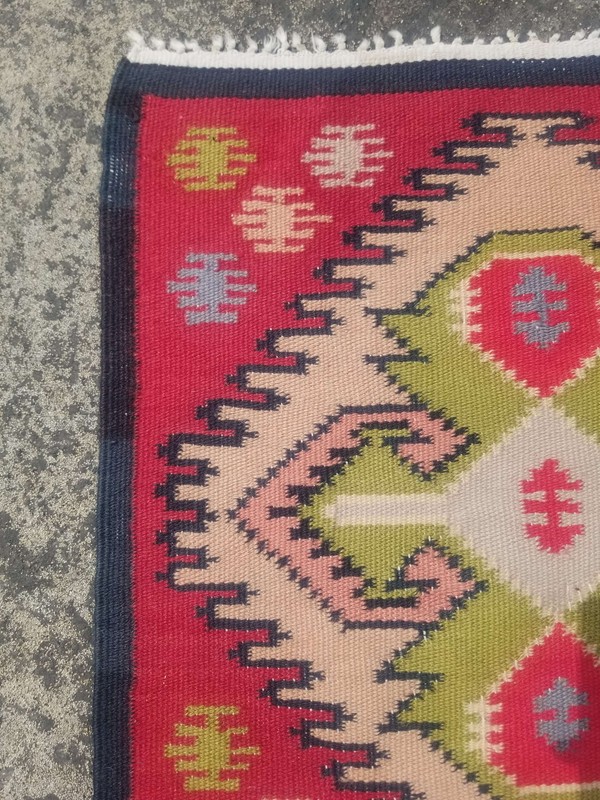 Distressed Fine Vintage Traditional Hand Made Oriental Wool Kilim 119x59cm gallery