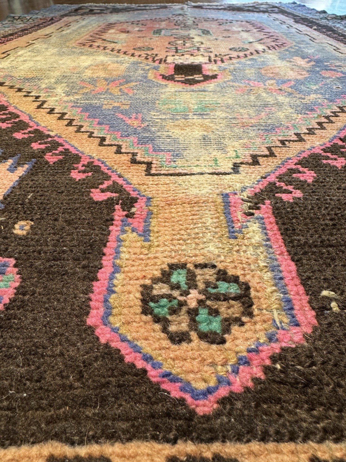 vintage LILIHAN Rug 3’7x6 C. 1940 Distressed Condition, Gorgeous Colors gallery