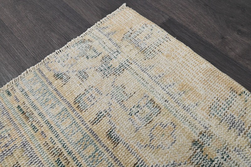 Vintage Turkish Runner Rug 2x7ft Wool Anatolian Handmade Hallway Oushak BEIGE gallery