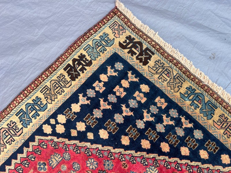 5x6'3 Ft Vintage Caucasian Handwoven Wool Geometric Floral Medallion Rug gallery