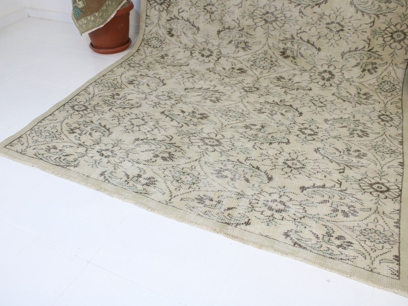 6x10 Turkish Handmade Area Rug Beige Green Floral Rug 5.8x9.9 ft gallery