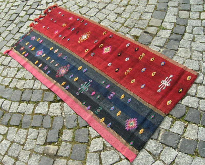 Turkish Rug 32'' x 63'' Vintage Anatolian Embroidered Cicim Rug Organic Wool Rug gallery