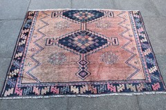 Vintage Worn Fragment Hand Made Traditional Oriental Wool Pink Rug 113x149cm