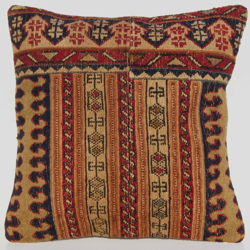 Vintage 18"x18" Boho Kilim Pillow - Handwoven Cushion Cover for Home Living