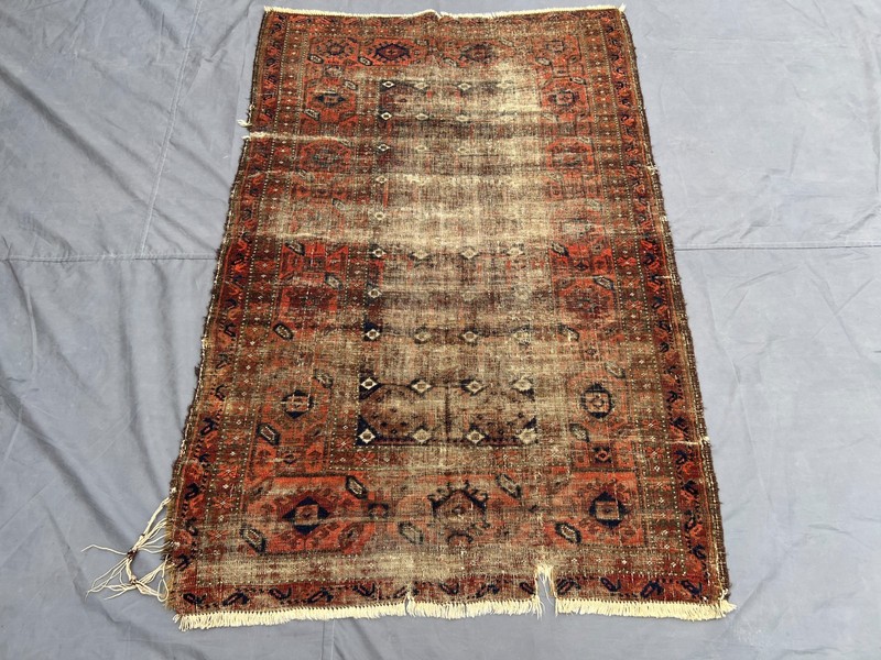 Red Distressed Low Pile Caucasian Rug 4x6 ft Hand Knotted Vintage Boho Carpet gallery