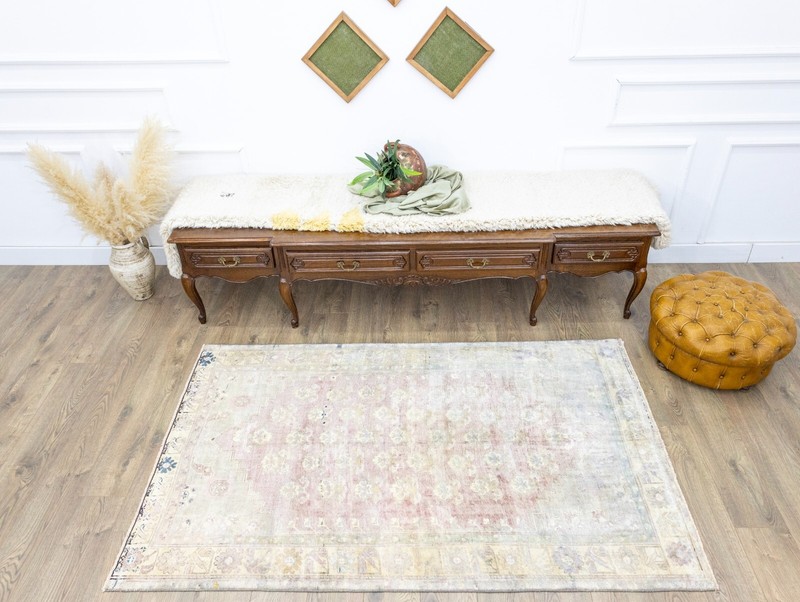 Muted Turkish Oushak Oriental Hand Knotted Wool Area Carpet Rug Pink 4.2x6.9 ft gallery