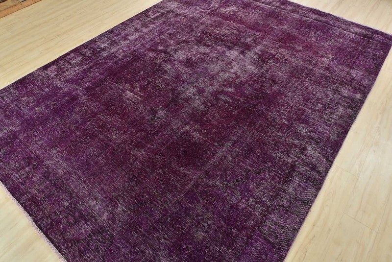 Vintage Overdyed 7’10” x 10’9” Purple Distressed Wool Hand-Knotted Oriental Rug gallery