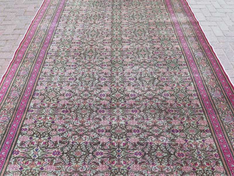 Vintage Turkish Carpet, Pink Green Rugs, Handmade Floor Wool Floral Rug 79"x112" gallery