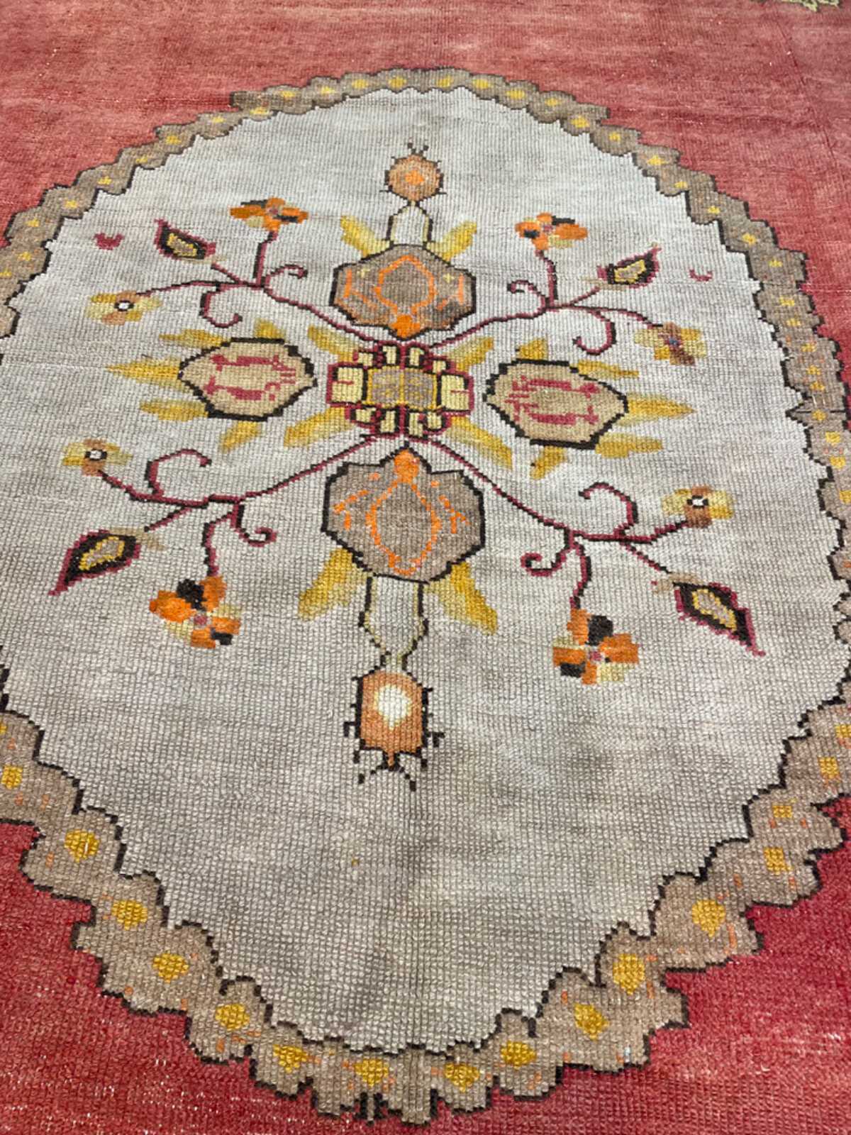 Antique Oriental Hand-Knotted Wool Area Rug Turkish Oushak Red/Gold 7'5" x 10'5" gallery