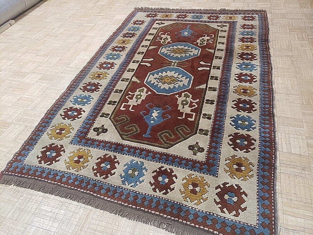 5x8 TURKISH KARAJEH ANTIQUE AUTHENTIC HAND WOVEN 100% WOOL ORIENTAL RUG FINE