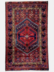 Vintage Hand Knotted Tribal Wool Area Rug 4×7 Rust Navy Blue Geometric Oriental