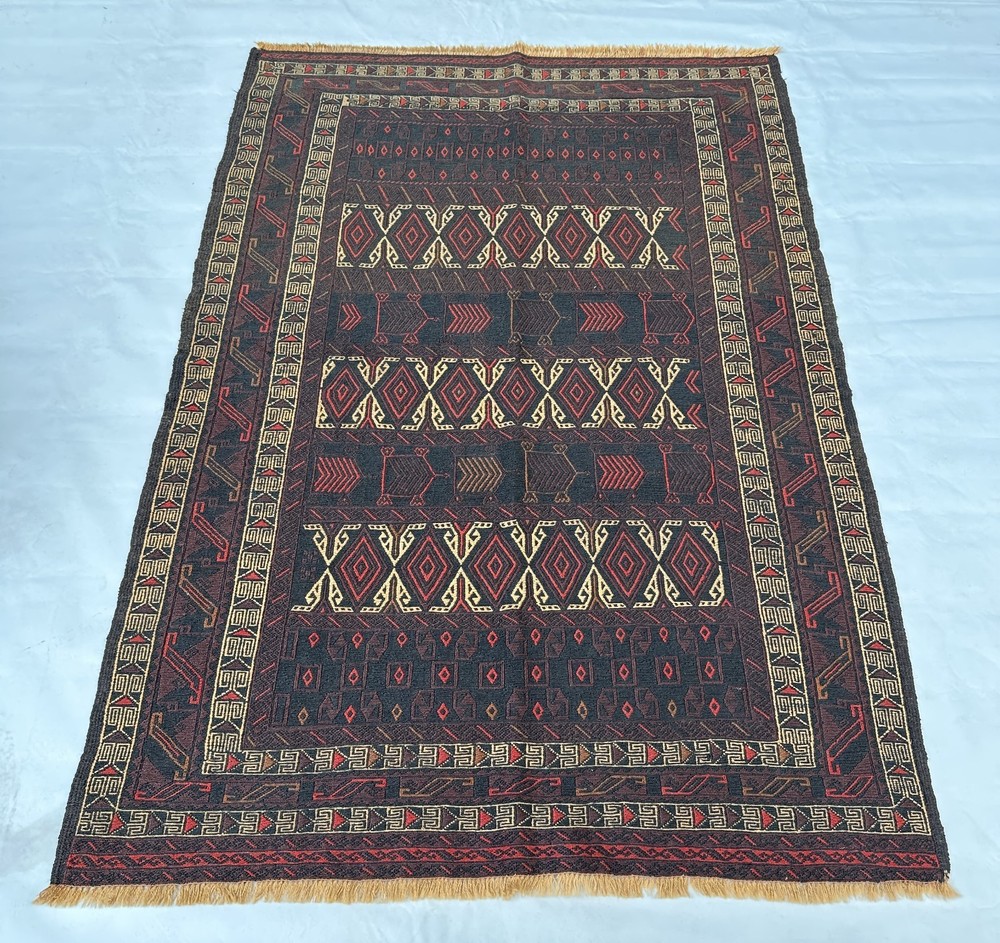 4'5 X 6'2 Ft Vintage Gorgeous Afghan Full Soumak Adreskan Tribal Herat Klim