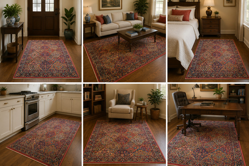 AUTHENTIC KARASTAN MULTICOLOR PANEL KIRMAN PATTERN # 717 RUG CARPET 4'3" x 6' gallery