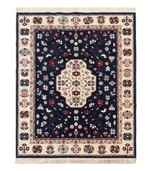 Belgium Power Loomed Rug 5.6 x 7 Navy Blue Ivory Heriz Pattern Vintage Carpet